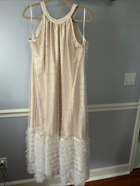 Just Me Blush Beige halter top tulle and pearls Dress